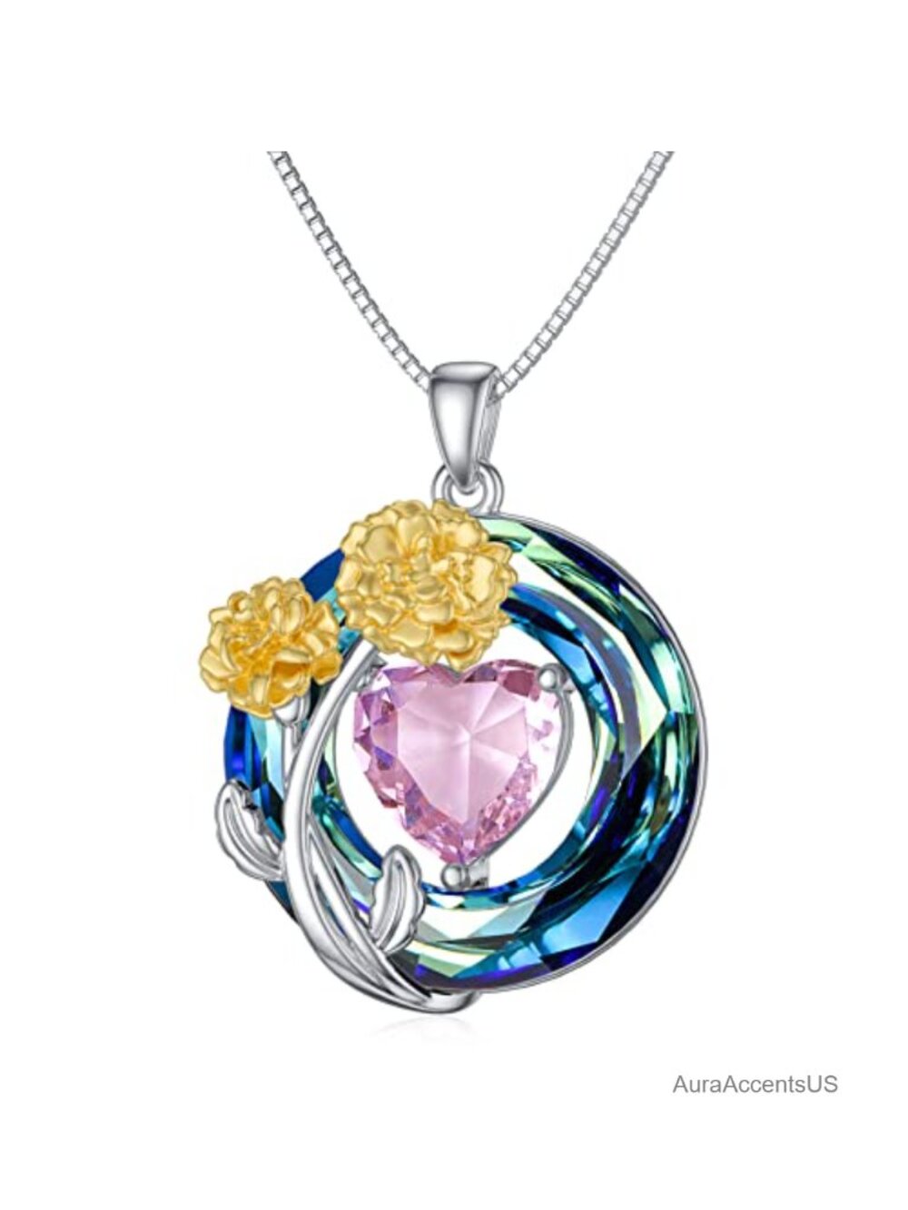 Sterling Silver October Birthstone Flower Pendant Necklace 18+2" Box Chain